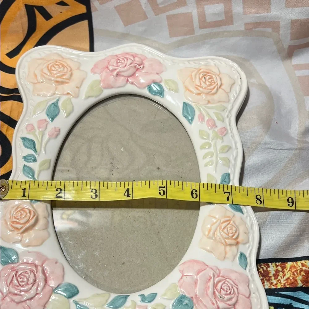 Floral Ceramic Picture Frame - White, Peach and Pink - 5x7